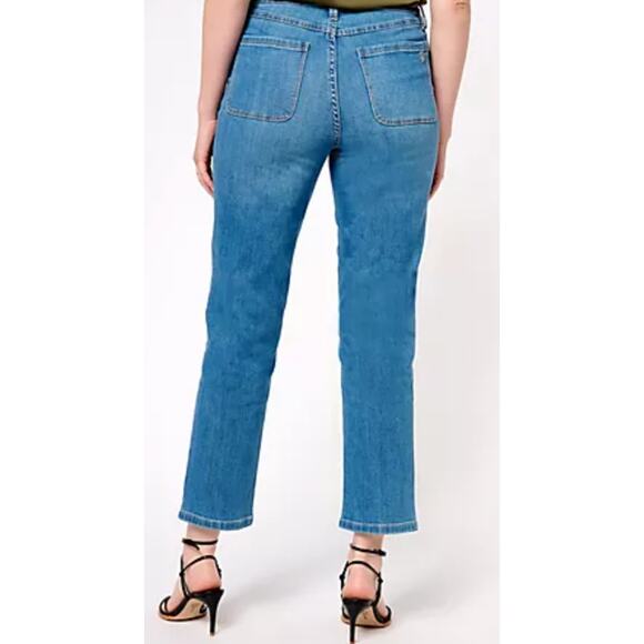 NWT Susan Graver Straight Leg Jean with Patch Pockets MEDIUM WASH QVC - Picture 2 of 8